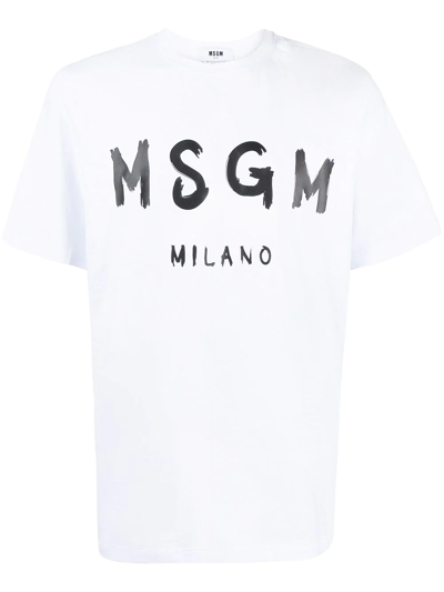 Msgm Logo Print Cotton  T-shirt In White