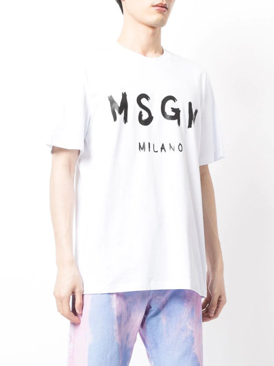 Shop Msgm Brushed Logo-print Cotton T-shirt In White