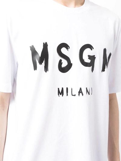 Shop Msgm Brushed Logo-print Cotton T-shirt In White