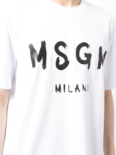 Msgm Logo Print Cotton  T-shirt In White