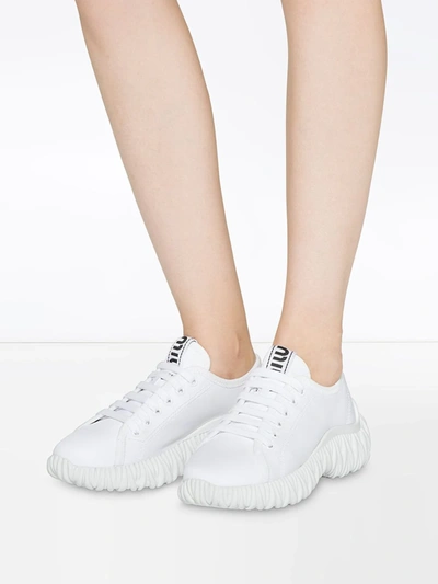 Shop Miu Miu Gabardine Chunky Sole Sneakers In White