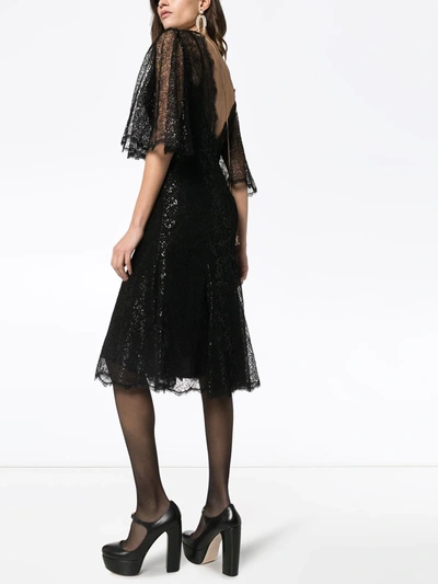 Shop Dolce & Gabbana Draped Metallic Corded Lace Midi Dress In Black