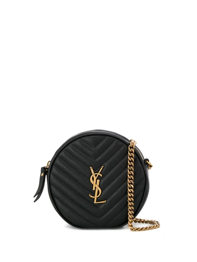 Saint Laurent Vinyl YSL Round Quilted Grain De Poudre Crossbody