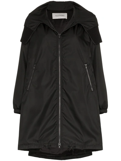 Shop Valentino Vltn Logo Hooded Coat In Black