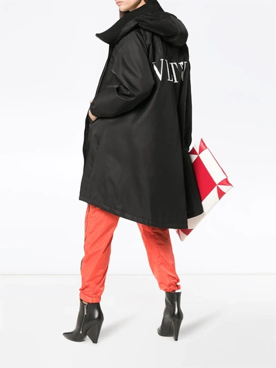 Shop Valentino Vltn Logo Hooded Coat In Black