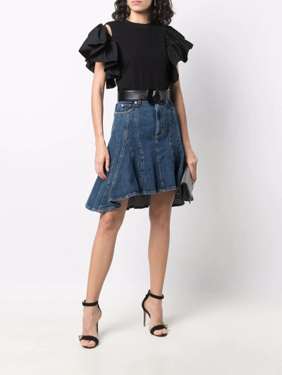 Shop Alexander Mcqueen Asymmetric Denim Skirt In Blue