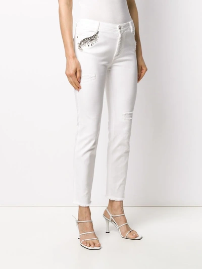 Shop Ermanno Scervino Chain Embellished Cropped Trousers In White
