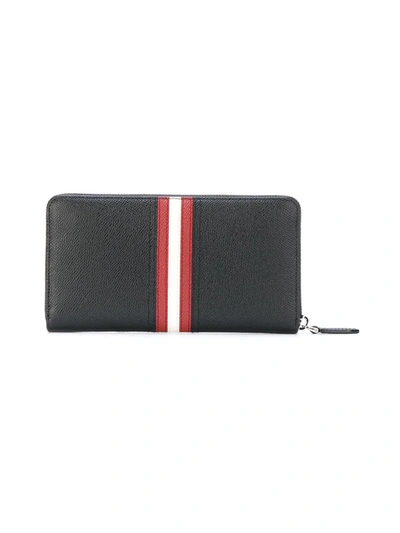 Shop Bally Stripe Zip Around Wallet In Black