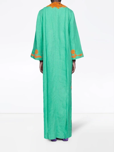 Shop Gucci Long Lace Kaftan Dress In Green