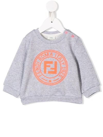 Shop Fendi Contrast Logo Sweatshirt In Grey