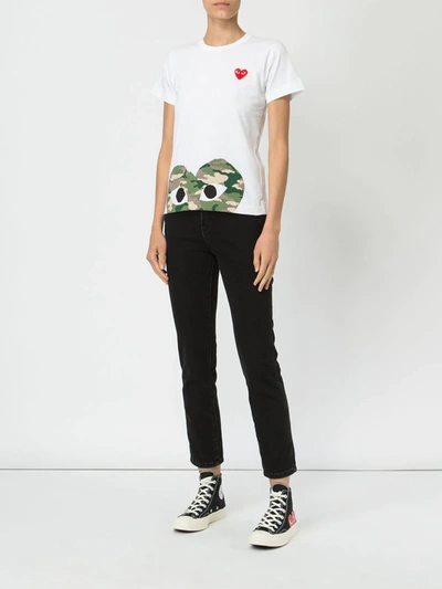 Comme Des Garçons Play Women's Camo Heart Play T-shirt In White