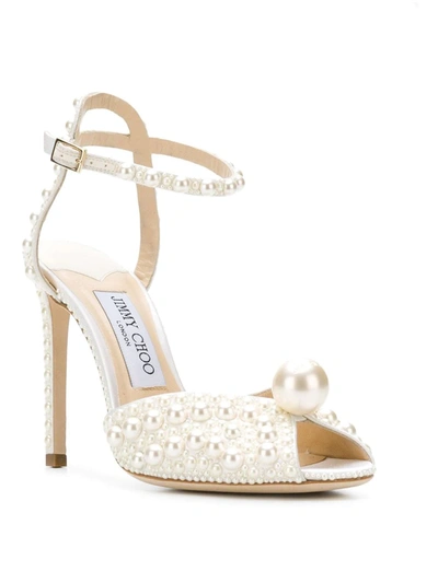 Jimmy Choo Sacora 100 All-over Pearl Sandals In Satin In White