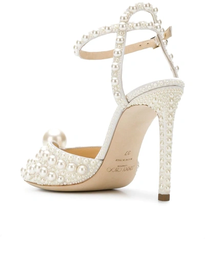 Jimmy Choo Sacora 100 All-over Pearl Sandals In Satin In White