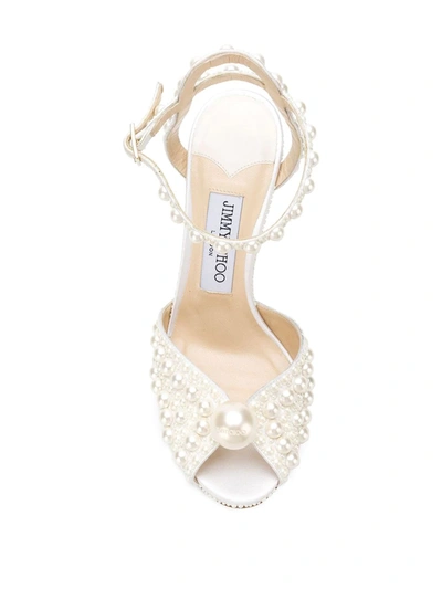 Jimmy Choo Sacora 100 All-over Pearl Sandals In Satin In White