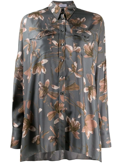 Shop Brunello Cucinelli Oversized Floral Blouse In Grey