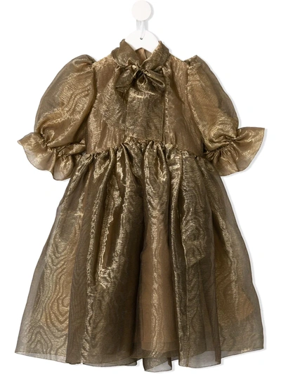 Shop Dolce & Gabbana Pussy Bow Organza Dress In Gold