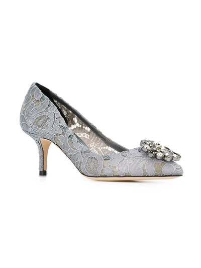 Shop Dolce & Gabbana Taormina-lace Crystal-embellished Pumps In Grey