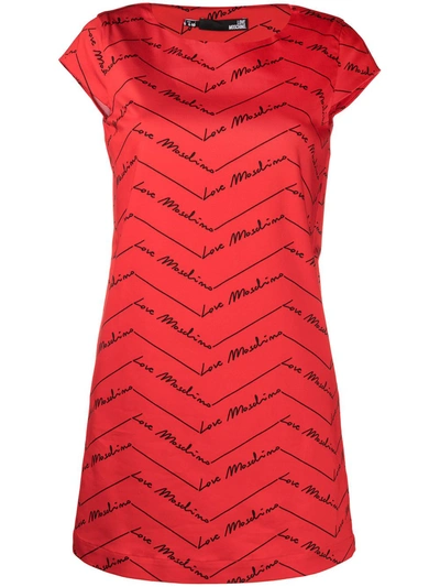 Shop Love Moschino Logo Print Shift Dress In Red