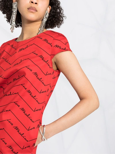 Shop Love Moschino Logo Print Shift Dress In Red