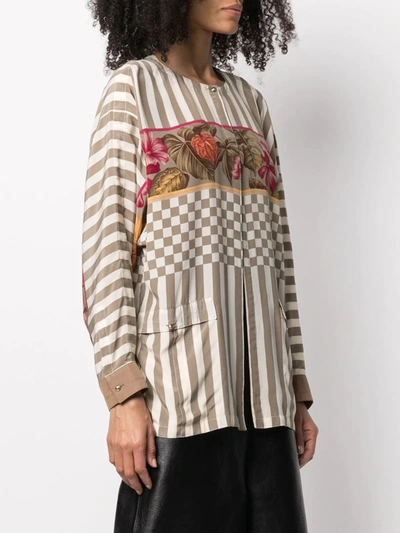 Pre-owned Versace Floral Print Long-sleeved Blouse In Neutrals