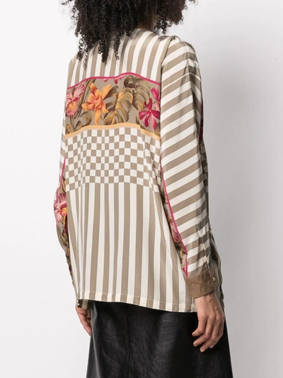 Pre-owned Versace Floral Print Long-sleeved Blouse In Neutrals