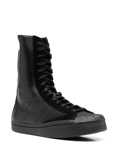 Shop Yohji Yamamoto Signature-stitch High-top Sneakers In Black