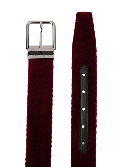 Shop Dolce & Gabbana Buckled Velvet Belt In Red