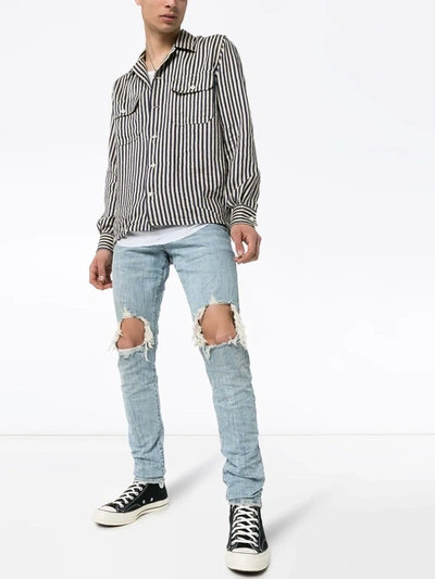 Purple Brand Destroy Knee Slim Fit Jeans In Blue