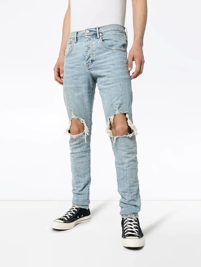 Purple Brand Destroy Knee Slim Fit Jeans In Blue