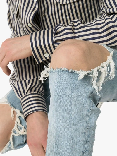 Purple Brand Destroy Knee Slim Fit Jeans In Blue