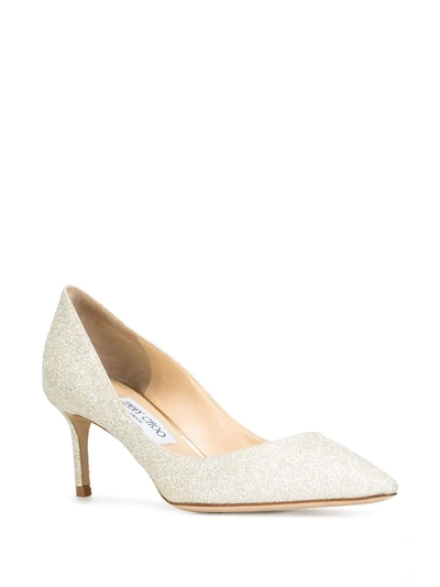 Jimmy Choo Romy White Pumps With All-obver Glitter Embellishment In Textile Woman In Metallic