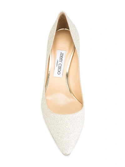 Jimmy Choo Romy White Pumps With All-obver Glitter Embellishment In Textile Woman In Metallic