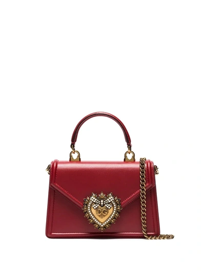 Shop Dolce & Gabbana Small Devotion Leather Top-handle Bag In Red
