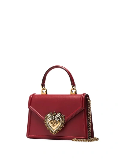 Shop Dolce & Gabbana Small Devotion Leather Top-handle Bag In Red