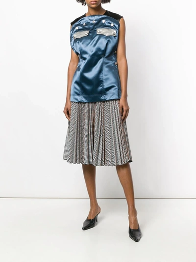 Calvin Klein 205w39nyc Sleeveless Bicolor Satin Blouse With Policeman Patch In Blue