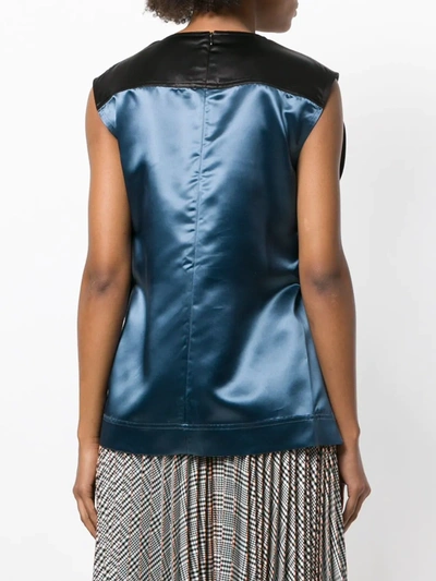 Calvin Klein 205w39nyc Sleeveless Bicolor Satin Blouse With Policeman Patch In Blue
