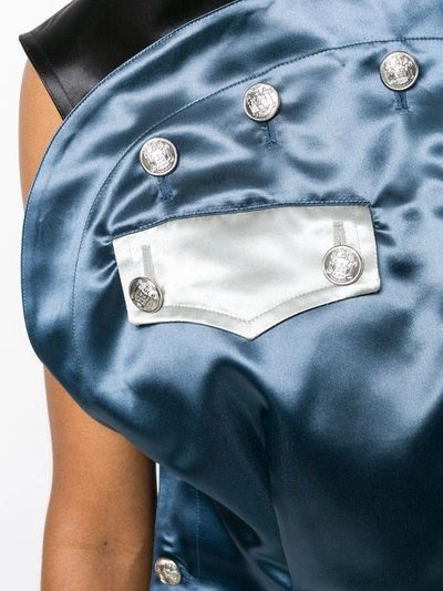 Calvin Klein 205w39nyc Sleeveless Bicolor Satin Blouse With Policeman Patch In Blue