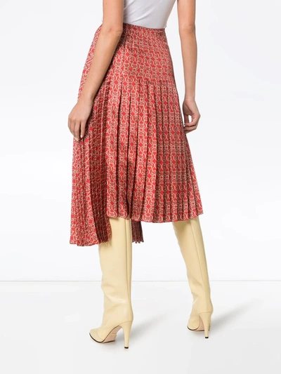 Shop Fendi Gate Printed Midi Skirt In Red