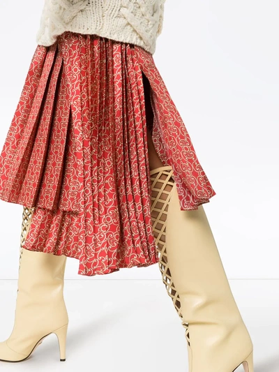 Shop Fendi Gate Printed Midi Skirt In Red