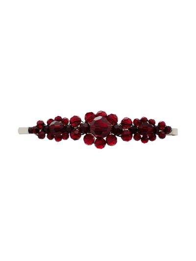 SIMONE ROCHA RED LARGE FLORAL BEAD EMBELLISHED HAIR CLIP - 红色