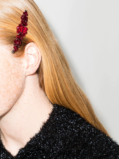 SIMONE ROCHA RED LARGE FLORAL BEAD EMBELLISHED HAIR CLIP - 红色