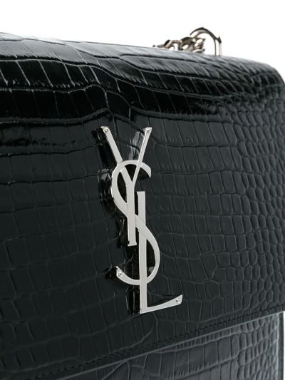 Shop Saint Laurent Large Sunset Crocodile-embossed Shoulder Bag In Black