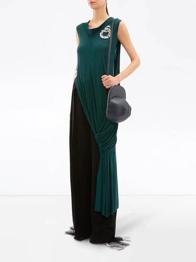 Shop Jw Anderson Crystal Brooches Draped Top In Green