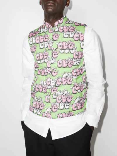 Comme Des Garçons Shirt X Kaws Graphic-print Reversible Gilet In Green