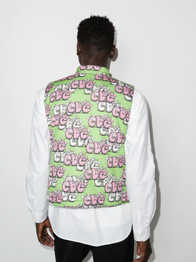 Comme Des Garçons Shirt X Kaws Graphic-print Reversible Gilet In Green
