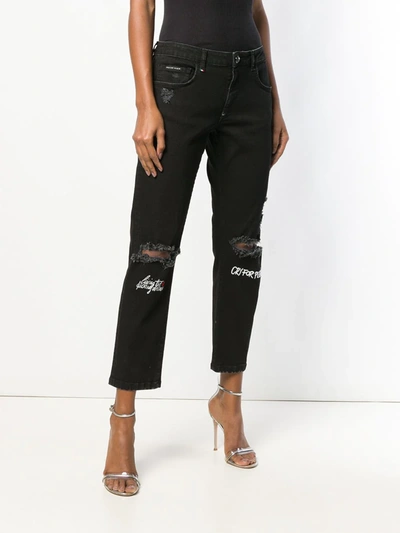 Shop Philipp Plein Distressed Cropped Jeans In Black