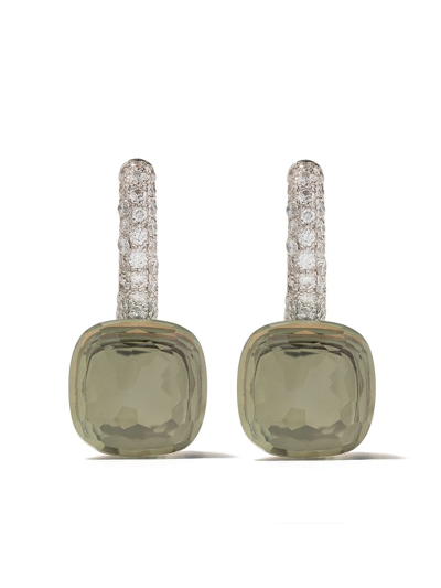 Shop Pomellato 18kt Rose & White Gold Nudo Prasiolite & Diamond Earrings In Green
