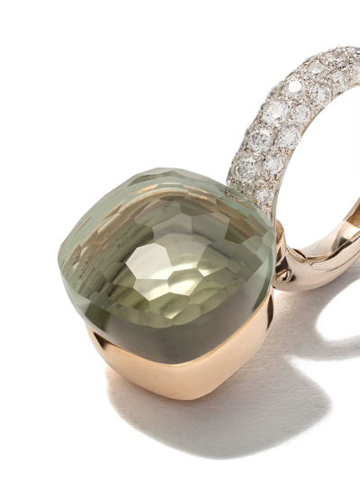 Shop Pomellato 18kt Rose & White Gold Nudo Prasiolite & Diamond Earrings In Green