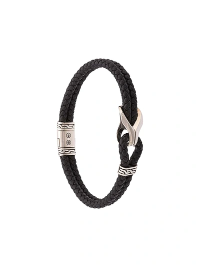 Shop John Hardy Silver Classic Chain Woven Leather Bracelet With Station In Black