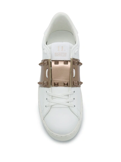 Shop Valentino Rockstud Leather Sneakers In White